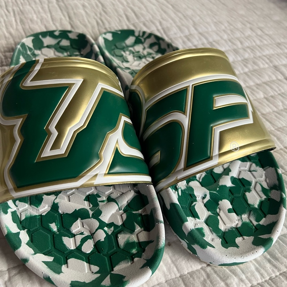 Green and Gold Slide Sandals